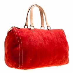 Pre Owned Carolina Herrera Red Nubuck Large Andy Boston Bag