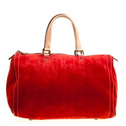 Pre Owned Carolina Herrera Red Nubuck Large Andy Boston Bag