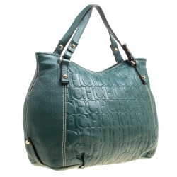 Pre Owned Carolina Herrera Green Leather Hobo