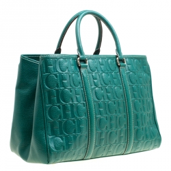 Pre Owned Carolina Herrera Green Leather Matteo Tote