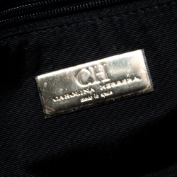 Pre Owned Carolina Herrera Black Monogram Embossed Bow Shoulder Bag