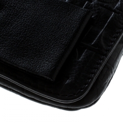 Pre Owned Carolina Herrera Black Monogram Embossed Bow Shoulder Bag