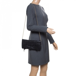 Pre Owned Carolina Herrera Black Monogram Embossed Bow Shoulder Bag