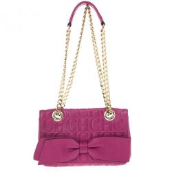 Pre Owned Carolina Herrera Mini ‘Audrey’ Fushia Monogram Embossed Bag