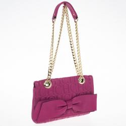 Pre Owned Carolina Herrera Mini ‘Audrey’ Fushia Monogram Embossed Bag