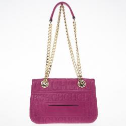 Pre Owned Carolina Herrera Mini ‘Audrey’ Fushia Monogram Embossed Bag