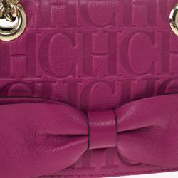 Pre Owned Carolina Herrera Mini ‘Audrey’ Fushia Monogram Embossed Bag
