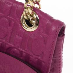 Pre Owned Carolina Herrera Mini ‘Audrey’ Fushia Monogram Embossed Bag