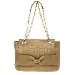 مملوكة مسبقًا Carolina Herrera ‘Audrey’ Bronze Monogram Embossed Bag