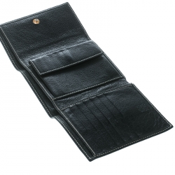 Pre Owned Carolina Herrera Black Leather Tri Fold Compact Wallet
