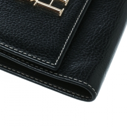 Pre Owned Carolina Herrera Black Leather Tri Fold Compact Wallet