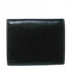 Pre Owned Carolina Herrera Black Leather Tri Fold Compact Wallet
