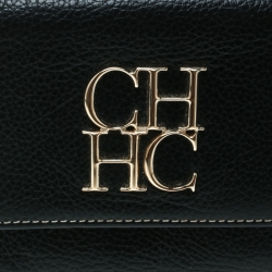 Pre Owned Carolina Herrera Black Leather Tri Fold Compact Wallet