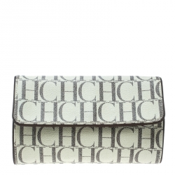 Pre Owned Carolina Herrera Off White Monogram Coated Canvas Clutch