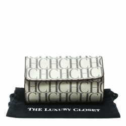 Pre Owned Carolina Herrera Off White Monogram Coated Canvas Clutch