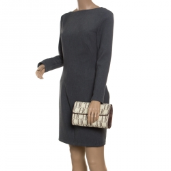 Pre Owned Carolina Herrera Off White Monogram Coated Canvas Clutch