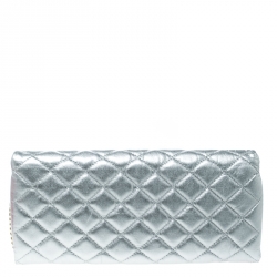 Pre Owned Carolina Herrera Metallic Silver Quilted Leather Chain Clutch