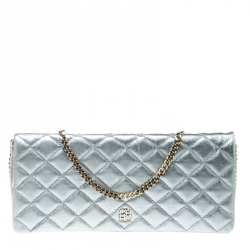 Pre Owned Carolina Herrera Metallic Silver Quilted Leather Chain Clutch