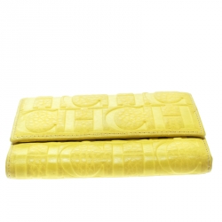 Pre Owned Carolina Herrera Yellow Monogram Compact Wallet