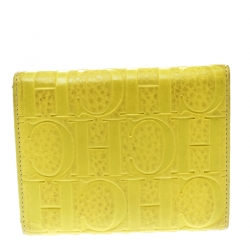 Pre Owned Carolina Herrera Yellow Monogram Compact Wallet