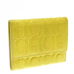 Pre Owned Carolina Herrera Yellow Monogram Compact Wallet