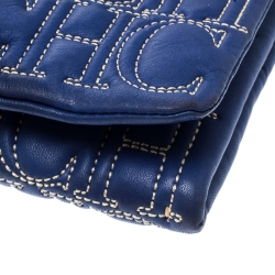 Pre Owned Carolina Herrera Blue Monogram Leather Jerry Clutch 