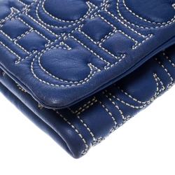 Pre Owned Carolina Herrera Blue Monogram Leather Jerry Clutch 