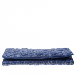 Pre Owned Carolina Herrera Blue Monogram Leather Jerry Clutch 