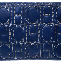 Pre Owned Carolina Herrera Blue Monogram Leather Jerry Clutch 