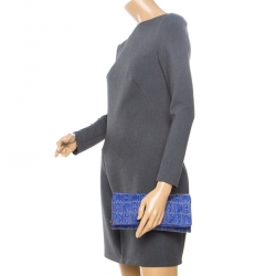 Pre Owned Carolina Herrera Blue Monogram Leather Jerry Clutch 