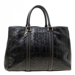 Pre Owned Carolina Herrera Black Monogram Leather Matteo Tote