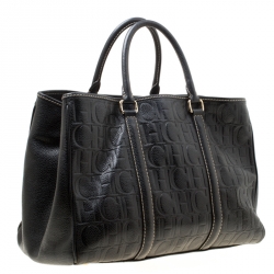 Pre Owned Carolina Herrera Black Monogram Leather Matteo Tote