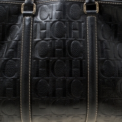 Pre Owned Carolina Herrera Black Monogram Leather Matteo Tote