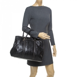 Pre Owned Carolina Herrera Black Monogram Leather Matteo Tote