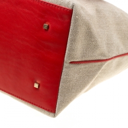 Pre Owned Carolina Herrera Beige/Red Canvas and Leather Shopper Tote