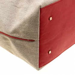 Pre Owned Carolina Herrera Beige/Red Canvas and Leather Shopper Tote