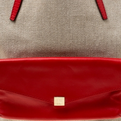Pre Owned Carolina Herrera Beige/Red Canvas and Leather Shopper Tote