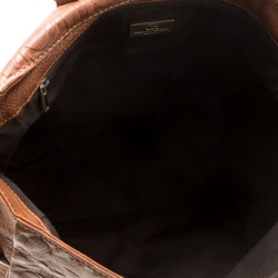 Pre Owned Carolina Herrera Brown Monogram Leather Shopper Tote