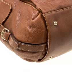 Pre Owned Carolina Herrera Brown Monogram Leather Shopper Tote