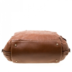 Pre Owned Carolina Herrera Brown Monogram Leather Shopper Tote