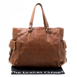 Pre Owned Carolina Herrera Brown Monogram Leather Shopper Tote