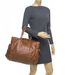 Pre Owned Carolina Herrera Brown Monogram Leather Shopper Tote