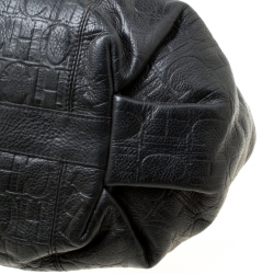 Pre Owned حقيبة يد كارولينا هيريرا بوبي جلد  مونوغرامية سوداء