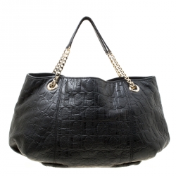 Pre Owned حقيبة يد كارولينا هيريرا بوبي جلد  مونوغرامية سوداء