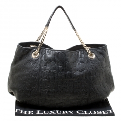 Pre Owned حقيبة يد كارولينا هيريرا بوبي جلد  مونوغرامية سوداء