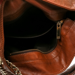 Pre Owned Carolina Herrera Brown Monogram Leather Bow Hobo