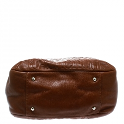 Pre Owned Carolina Herrera Brown Monogram Leather Bow Hobo