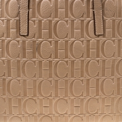 Pre Owned Carolina Herrera Beige Monogram Leather Shopper Tote