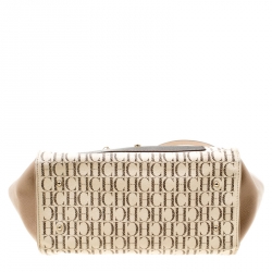 Pre Owned Carolina Herrera Beige/Off White Monogram Canvas and Leather Shopper Tote