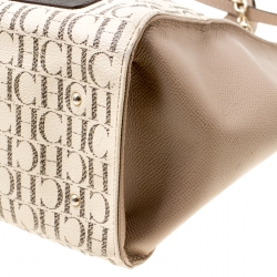 Pre Owned Carolina Herrera Beige/Off White Monogram Canvas and Leather Shopper Tote